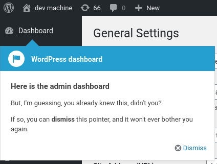 Example of WordPress admin pointer